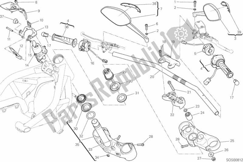 Tutte le parti per il Manubrio E Comandi del Ducati Monster 821 Stripes USA 2017